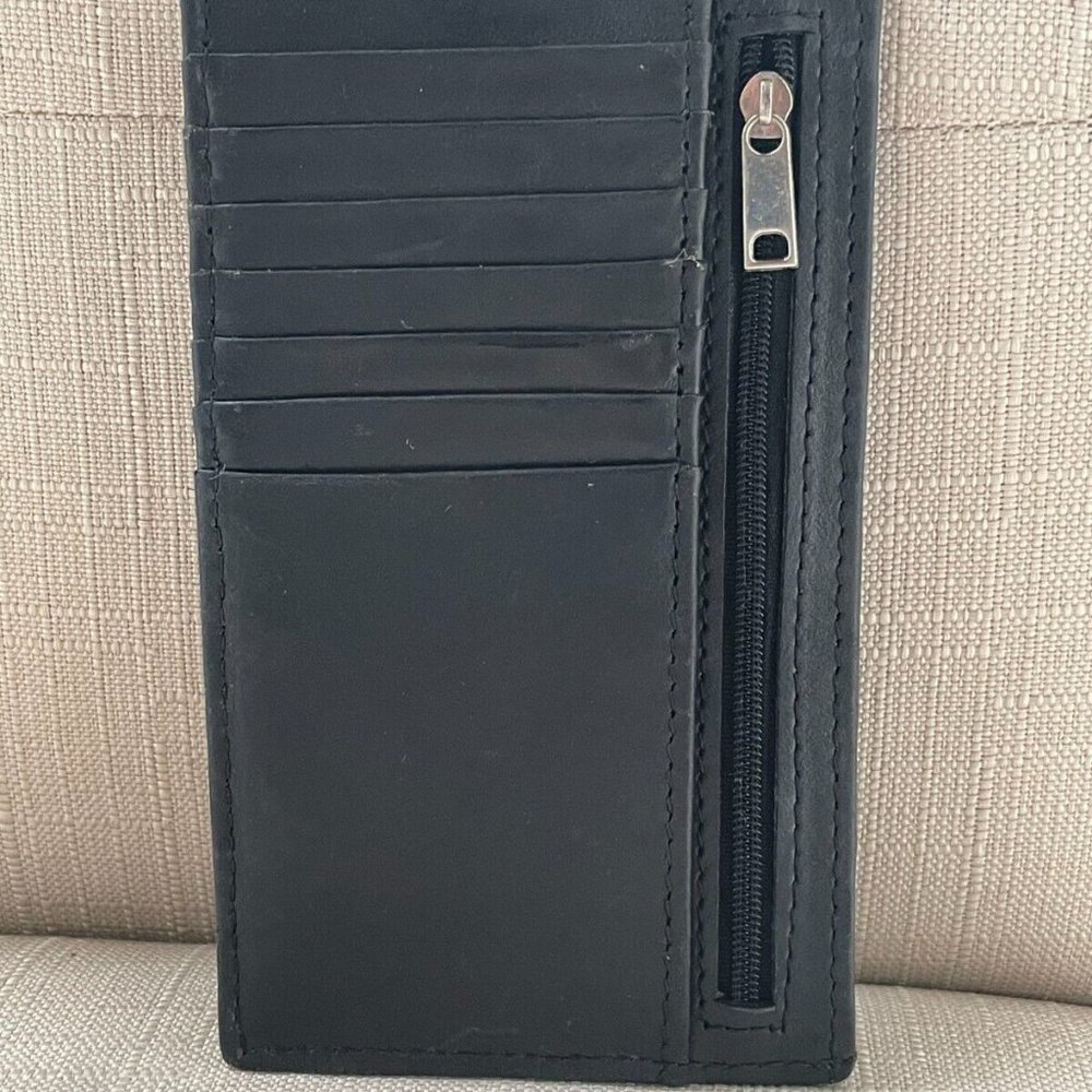 Long Card Holder Wallet Handheld Handmade Black Genuine Leather Multi Compartmen